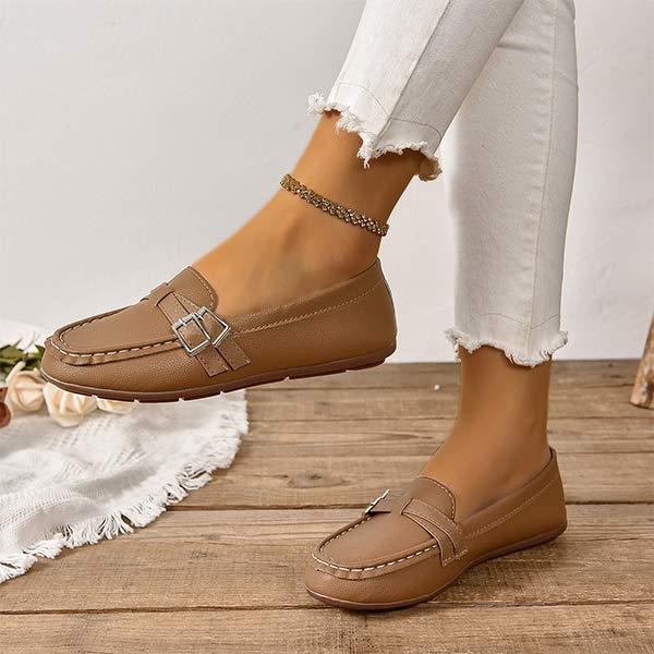 Women's Slip-On Flat Shoes with Buckle Strap 36428058C