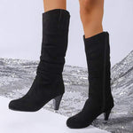 Women's Suede High-Heel Ruched Mid-Calf Boots 48610720C