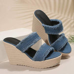 Women's Wedge Heel Platform Sandals with Woven Straw Sole 16437113C