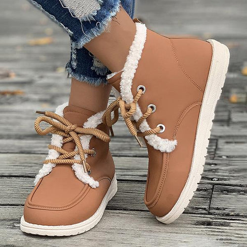 Women's Casual Plush Thick Sole Lace Up Snow Boots 19223714S