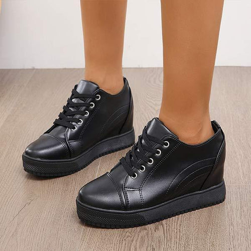 Women's Comfortable Casual Black Lace-Up Single Shoes 98970584C