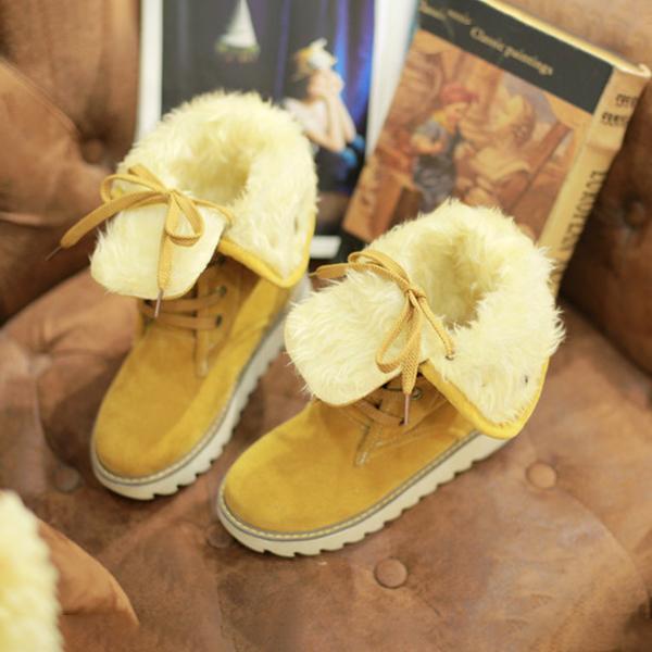 Women's Casual Lace-Up Plush Thick Sole Snow Boots 14096696S