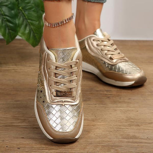 Women's Fashionable Lace-Up Love Sequined Sneakers 03243216S