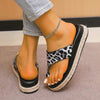 Women's Leopard Print Toe Ring Espadrille Platform Slide Sandals 30092348C