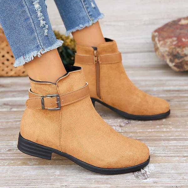 Women's Stylish Chunky Heel Martin Boots with Metal Buckle 71419763C