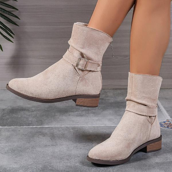 Women's Casual Belt Buckle Pleated Ankle Boots 06267018S