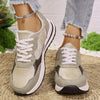 Women's Round Toe Flat Lace Up Contrast Color Sneakers 48714342C