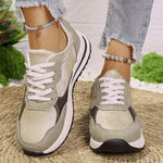 Women's Round Toe Flat Lace Up Contrast Color Sneakers 48714342C