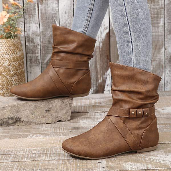 Women's Ruched Slouchy Flat Short Boots 97141713C