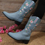 Women's Embroidered Block Heel Mid-Calf Riding Boots 38915246C