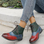 Women's Color Block Carved Lace Up Ankle Boots 77661866S