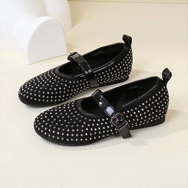 Women's Studded Soft Leather Casual Buckle Shoes 06269011C