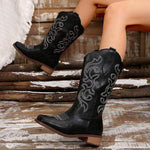 Women's Vintage Embroidered Western Chunky Heel Cowboy Boots 55418390C