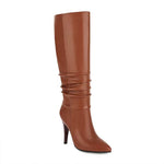 Women's Pointed Toe Ruched Knee-High Boots 80757483C