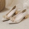 Women's Pointed Toe Thick Heel Bridal Shoes High Heels 66437946C