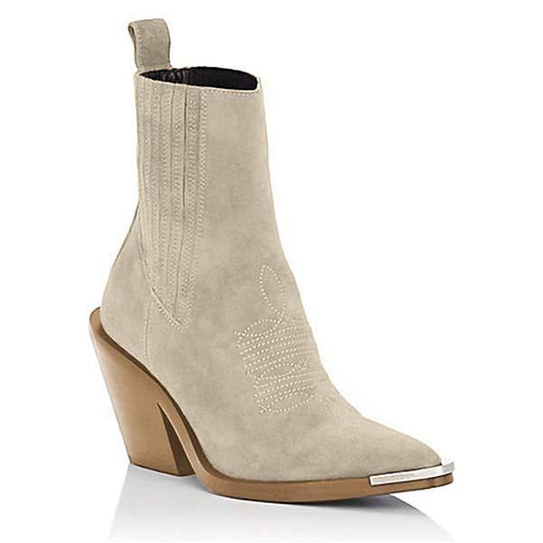 Women's Pointed Toe Suede Chunky Heel Ankle Boots 37731349C