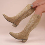 Women's Western Cowboy Boots with Embroidery and Chunky Heel Knee-High Boots 81643607C
