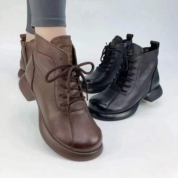 Women's Round-Toe Vintage Platform Ankle Boots 06680228C