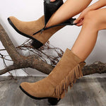 Women's Vintage Tassel Chunky Heel Boots 42591758C