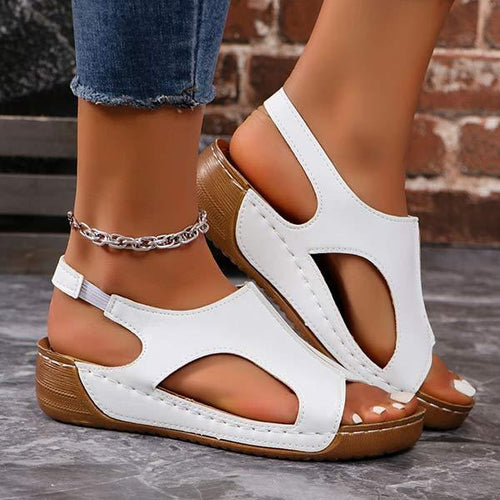 Women's Stitched Velcro Strap Platform Sandals with Wedge Heel 80672117C