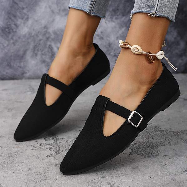 Women's Retro Pointed Toe Flat Buckle Casual Shoes 33310296C