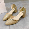 Women's Pointed-Toe Chunky Heel Hollow Buckle High Heel Sandals 40159476C