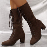 Women's Lace-Up Suede Block Heel Knee-High Boots 77293264C