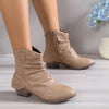 Women's Retro Carved Pleated Round Toe Ankle Boots 67894148S