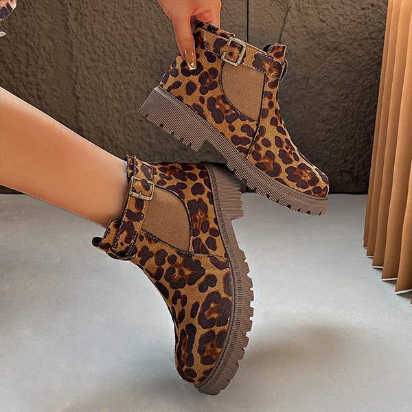 Women's Fashion Leopard Print Short Elastic Ankle Martin Boots 54961185C