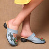 Women's Retro Flower Chunky Heel Half Slippers 09703944S