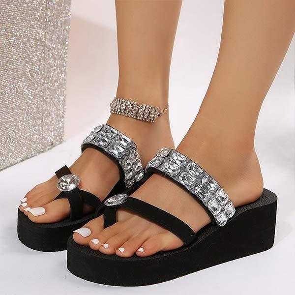 Women's Rhinestone Wedge Thick-soled Fish Mouth Fashion Slippers 64948813C