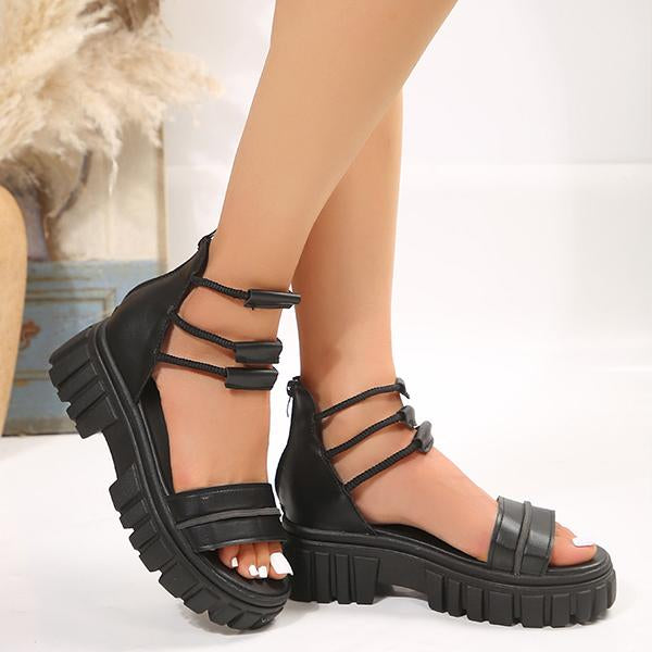 Women's Thick Sole Back Zipper Block Heel Hollow Sandals 45819420S