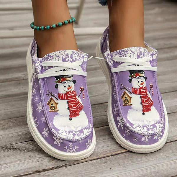 Women's Christmas Cartoon Colorful Snowman Casual Flat Shoes 31861093S