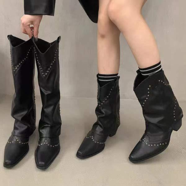 Women's Vintage Western Cowboy Boots with Studs and Classic Shaft 73217572C