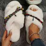 Women's Fashionable Casual Cross Ethnic Style Cotton Slippers 93870197S