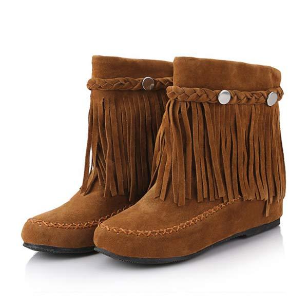 Women's Low-Heel Casual Fringed Boots 27599957C