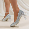 Women's pointed toe sequined crystal chunky high heels 96839946C