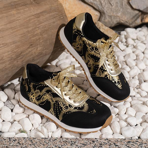 Women's Retro Gold Butterfly Flat Sneakers 47436253S