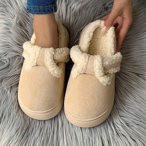 Women's Fleece-Lined Thickened Warm Slippers with Fringe 01088117C