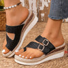 Women's Belt Buckle Thong Toe Wedge Sandals 71601617C