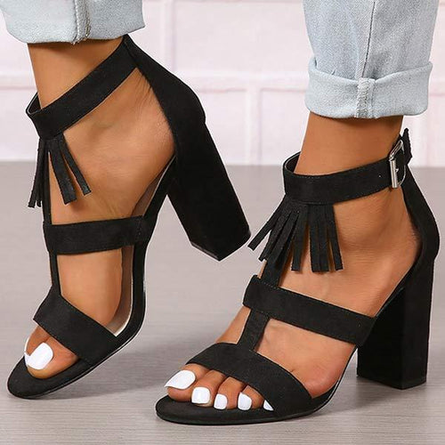 Women's Fringed High Heel Buckle Sandals 53724184C