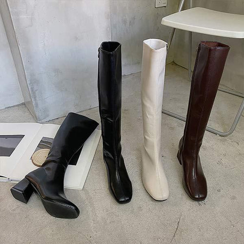 Women's Chunky Heel High Knee Boots - Elevate Your Style 54049629C