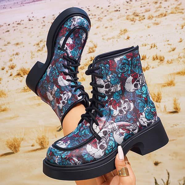 Women's Graffiti Printed Thick Heel Thick Soled Martin Boots 65285320C