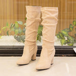 Women's Suede Pleated Chunk Heel Knee-High Boots 87431644S