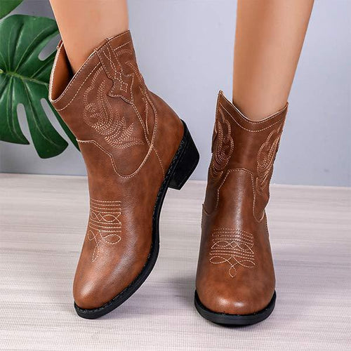 Women's Low-Cut Western Cowboy Boots with Embroidery Detail 62983278C