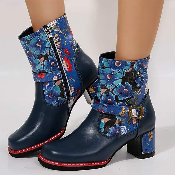 Women's Printed Thick Sole Thick Heel Short Boots 43877469C