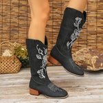 Women's Embroidered Vintage Chunky Heel Long Boots 65776009C