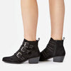 Women's Buckled Short Boots with Studded Stitching 91793082C