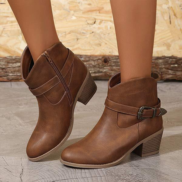 Women's Retro Western Cowboy Style Chunky Heel Ankle Boots 66949946C