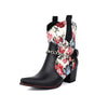 Women's Floral Color Block Metal Chain Western Ankle Boots 47138833C